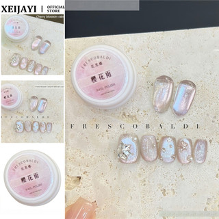 XEIJAYI Sakura Rain Gel móng tay màu hồng nhạt mắt mèo, bột từ tính mịn, keo trị liệu mắt mèo, nghệ thuật làm móng cho tiệm làm móng