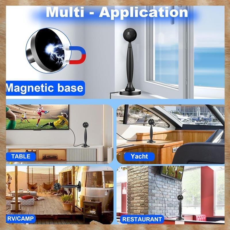 [S Z] Ăng-ten TV HD khuếch đại cho trong nhà / ngoài trời, Bảo hiểm 4K / 1080P, Tín hiệu đa hướng, Phạm vi 120 dặm