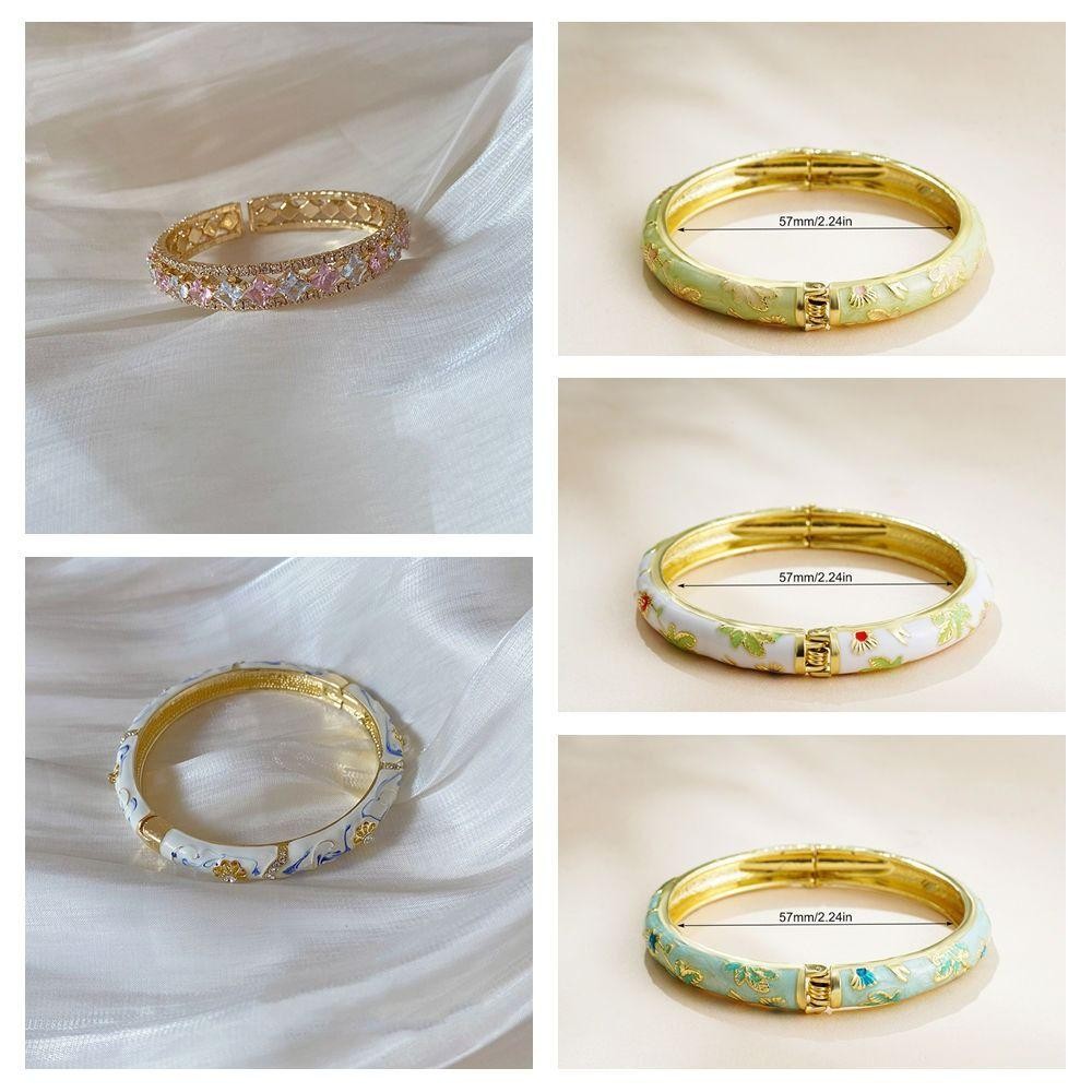 LACYES Lắc Tay Vintage Cloisonne, Hoa Rỗng Cổ Điển, Lắc Tay Dân Tộc Nữ, Trang Sức Tay