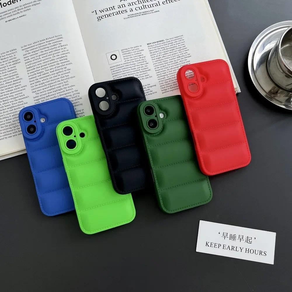 Ốp Điện Thoại Phong Cách Áo Khoác Puffer Down Cho iPhone 16 Pro Max 15 14 Plus 13 12 11 Vỏ TPU Mềm Chống Thấm Nước Mặt Sau Bảo Vệ