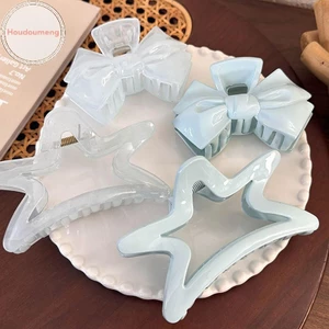 Houdumeng Kem Ngọt Nơ Xanh Ngôi Sao Năm Cánh Hình Học Móng Vuốt Tóc Cho Nữ Thanh Lịch Nơ Cua Barrettes Phụ Kiện Tóc VN