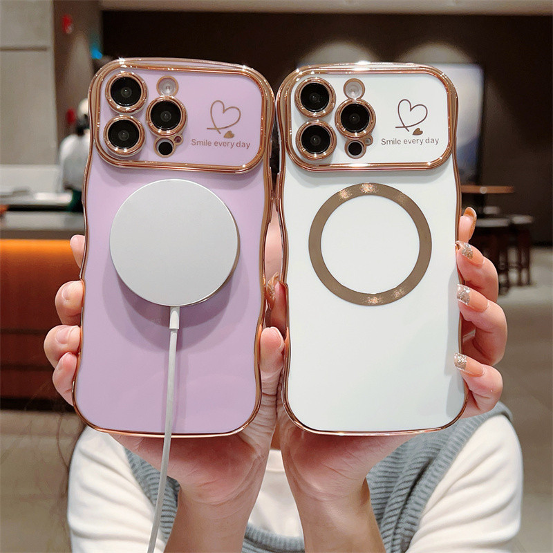 Luxur Wave Mạ Mặt Trái Tim Tình Yêu Từ Tính Ốp lưng iphone 16 15 14 Pro Plus Mềm TPU Ốp Lưng