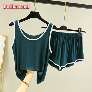 Phụ Nữ Modal Cotton tank top Set Loose Casual Lounge Mặc Bộ Đồ Ngủ Bộ Đồ Ngủ Không Tay Áo Quần Short