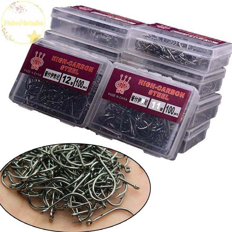 Hdmnatalie 1 Hộp Thép Carbon Cao Vòng Tròn Móc Câu Cá Nước Ngọt Fishhook Lỗ Cá Chép Mạnh Mẽ Giải Quyết Cá Chất Lượng Cao VN