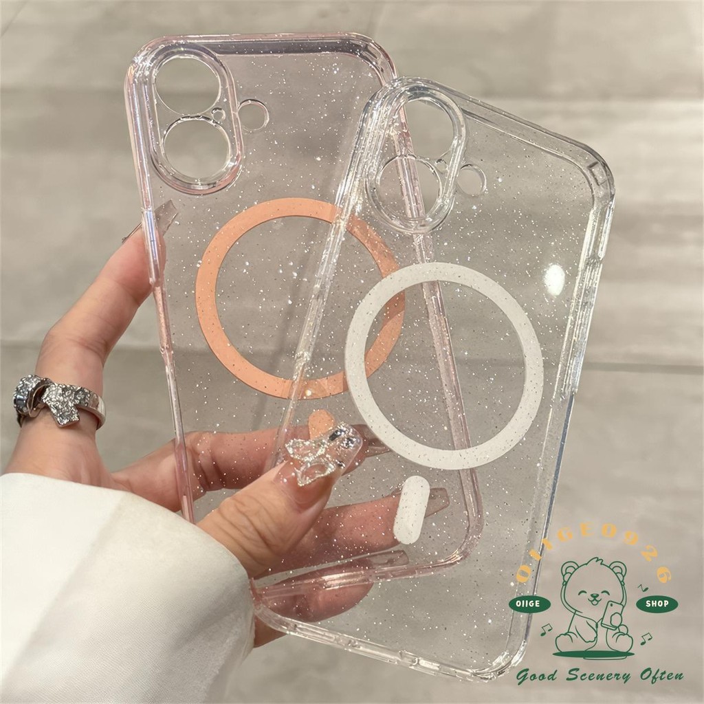 Ốp điện thoại từ tính lấp lánh trong suốt iphone16 Pro Max 15 14 13 cho vỏ iPhone Vỏ mềm silicon TPU chống sốc
