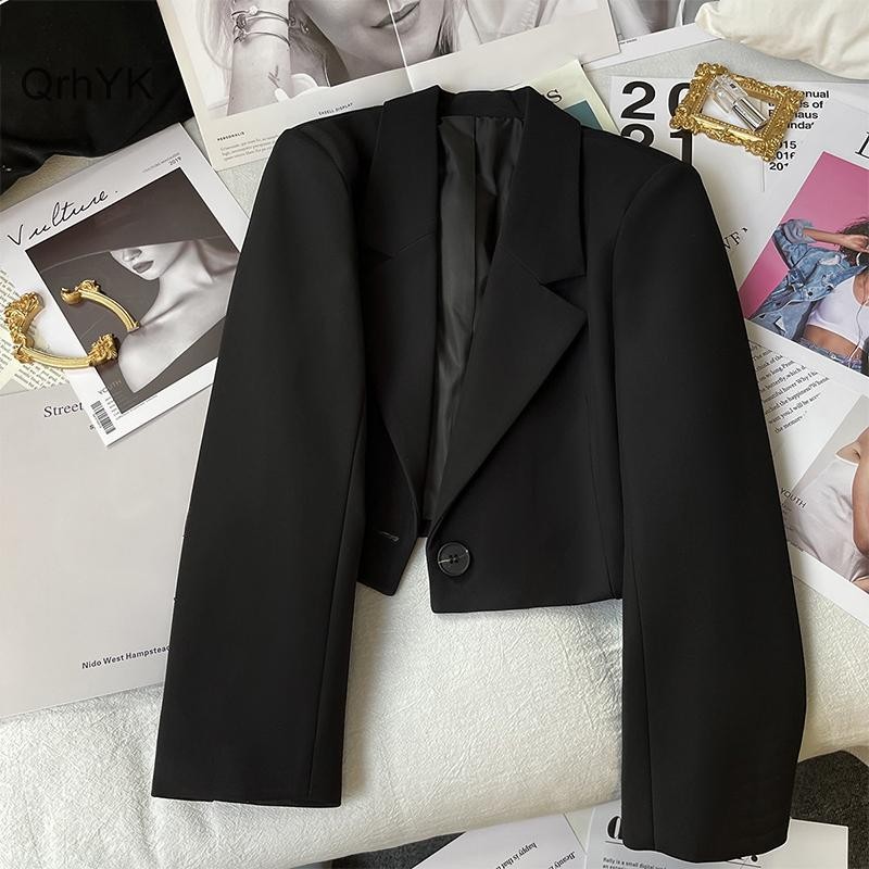 Nhà Máy Thời Trang Crop Blazer Nữ Phù Hợp Với Áo Khoác Cổ Khắc Sang Trọng Nút Phù Hợp Với Áo QrhYK