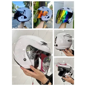 Combo Mũ bảo hiểm 3/4 KLT trắng lên kính màu Revo chính hãng tặng khăn ninja + tem kèm nón