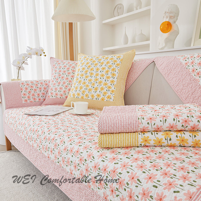 Bọc ghế sofa cotton phong cách đồng quê, hoa cúc tươi, thoáng khí, bọc ghế sofa cho mọi mùa, đệm sofa in hình