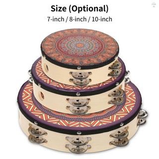 Trống cầm tay Tambourine bằng gỗ 10 Inch với hàng đôi 16 chiếc chũm chọe kim loại Jingles Nhạc cụ gõ cho trò chơi trẻ em Người lớn Áp dụng cho nhà thờ Tiệc KTV