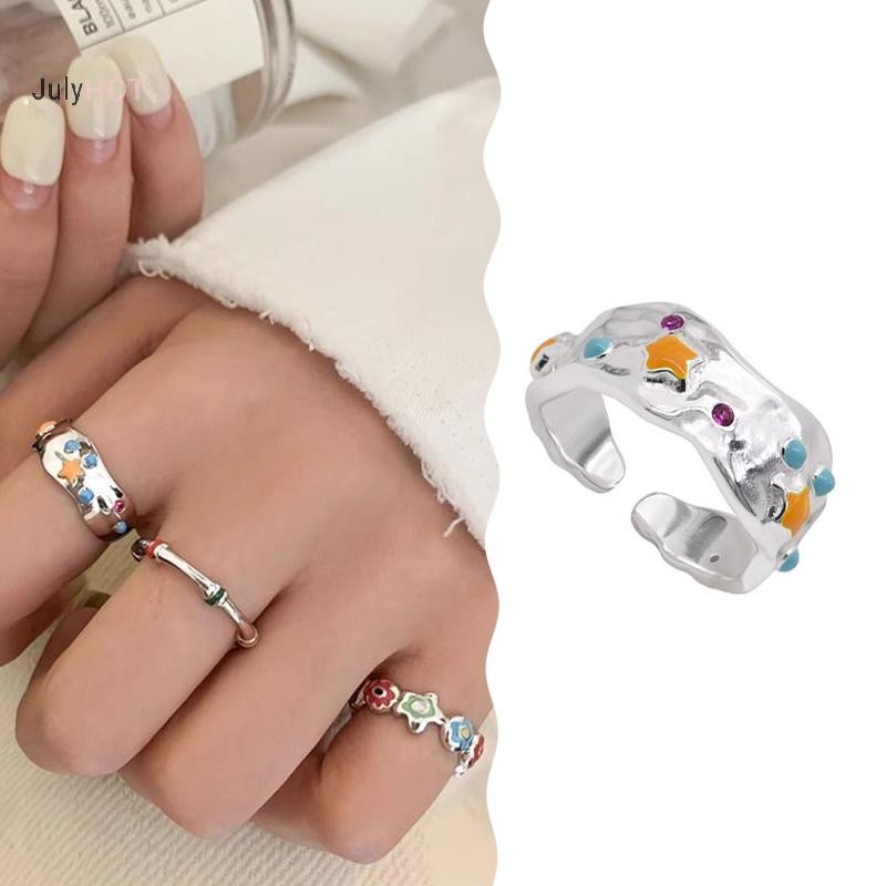 Julyhot Đầy Màu Sắc Hoa Ngôi Sao Nhẫn Dopamine Mở Có Thể Điều Chỉnh Dầu Thả Ngón Tay Nhẫn Nữ Tay Trang Sức Cho Nữ Bé Gái Món Quà Hoàn Hảo Massivedeals