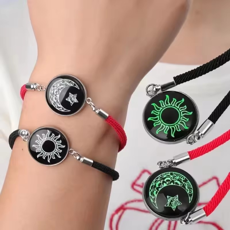 Vòng tay dệt mặt trăng mặt trời dạ quang - Vòng tay người yêu quyến rũ dây thừng thủ công - Trang sức ngày lễ tình nhân Quà tặng bạn gái