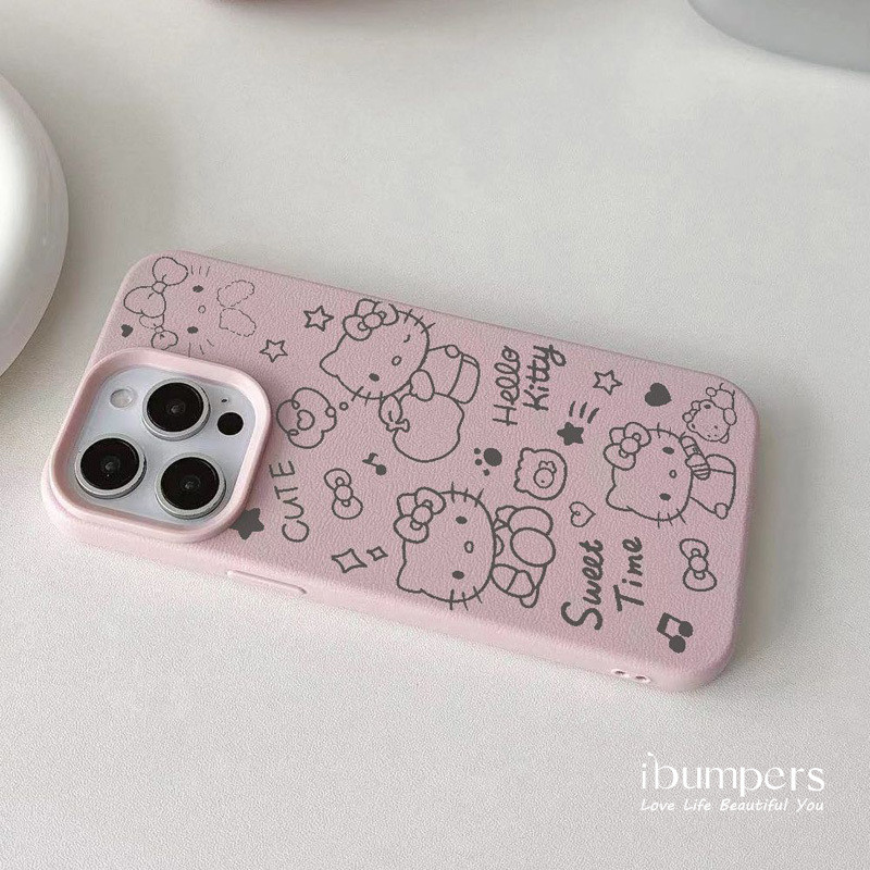 ibumpers Ốp Điện Thoại iPhone Màu Hồng Hello Kitty Ngọt Ngào Tối Giản Cho IPhone 16 15 14 12 13 11 Pro Max IP 7 8 Plus X XS XR Ốp Lưng Mỏng Silicon Mềm Da Họa Tiết