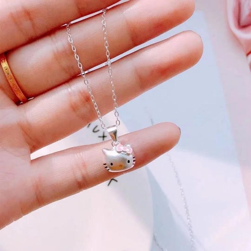 Mặt dây chuyền Hello Kitty màu hồng dễ thương, bạc cao cấp - Quà tặng hoàn hảo cho nữ sinh