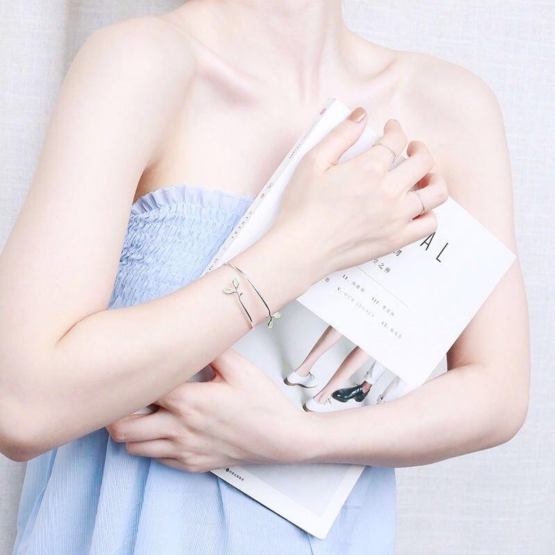 Vòng tay Opal Bạc Sterling Vòng tay đơn giản Mở có thể điều chỉnh