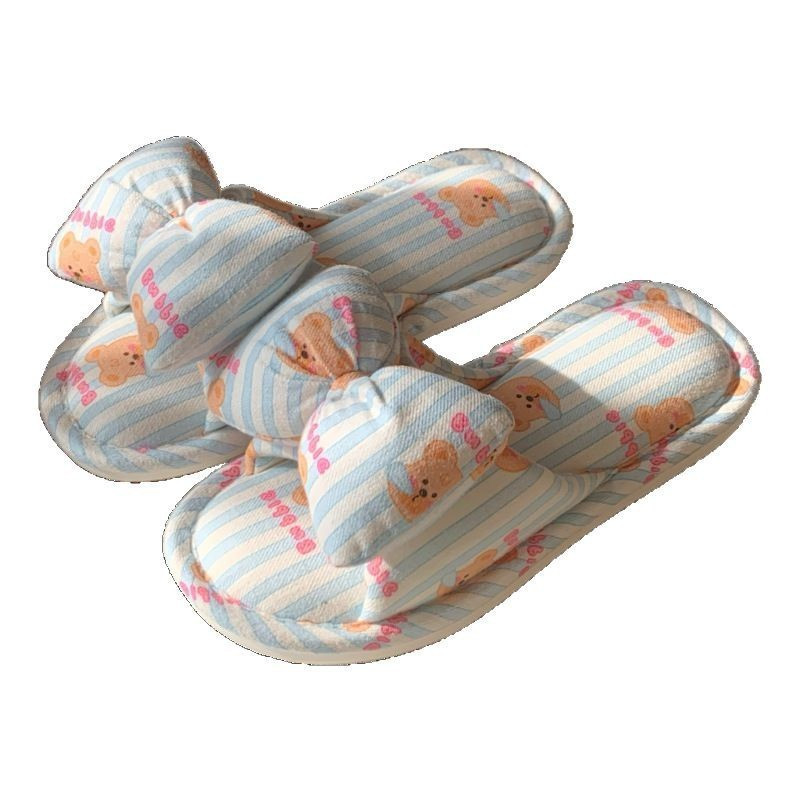 Xixitiao Dép Đi Trong Nhà Gấu Nơ Dễ Thương Vải Lanh Cotton Hút Mồ Hôi Thoáng Khí Giày