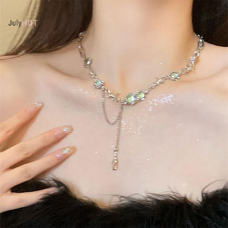 Julyhot Hai Lớp Màu Xanh Bốn Cánh Ngôi Sao Zircon Vòng Cổ Ins Phong Cách Ánh Sáng Sang Trọng Xương Đòn Dây Chuyền Dành Cho Nữ Bạn Gái Món Quà Trang Sức Massivedeals