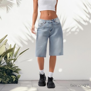Quần Short Denim Mùa Hè Nữ Màu Trơn Nguyên Viền Dưới Đầu Gối Capri Jean Quần Ngắn Cho Câu Lạc Bộ Dạo Phố