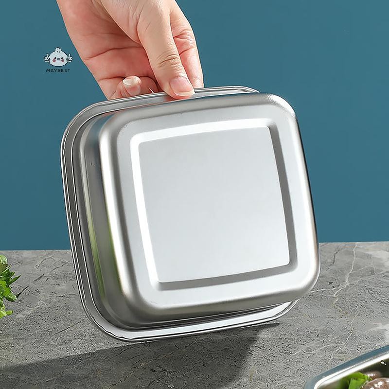 Maybest Hộp đựng thực phẩm bằng thép không gỉ Hộp giữ tươi Nắp kín giòn Bữa ăn trưa Chuẩn bị Bảo quản Tủ lạnh Bộ bếp Bát vuông tròn {VN}