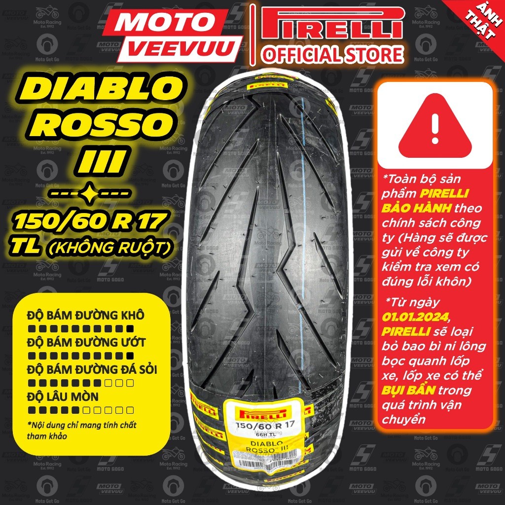 [MTVV] Vỏ lốp xe máy PIRELLI 150/60 R 17 TL Diablo Rosso 3 150/60-17 ...