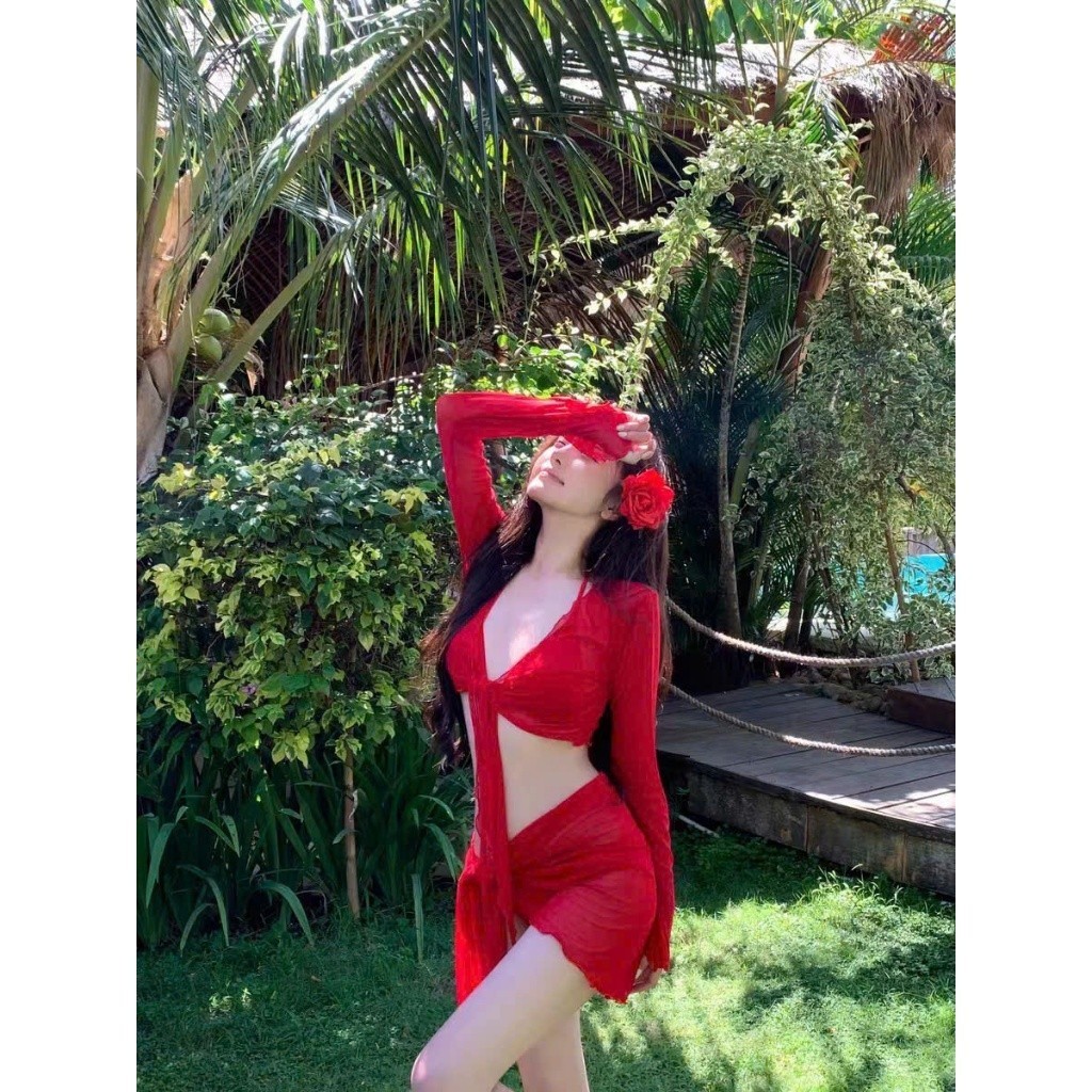 Set bộ đồ bơi bikini 4 chi tiết kèm đệm mút + hoa cài tóc phong cách sexy gợi cảm XIMIXI BKN60