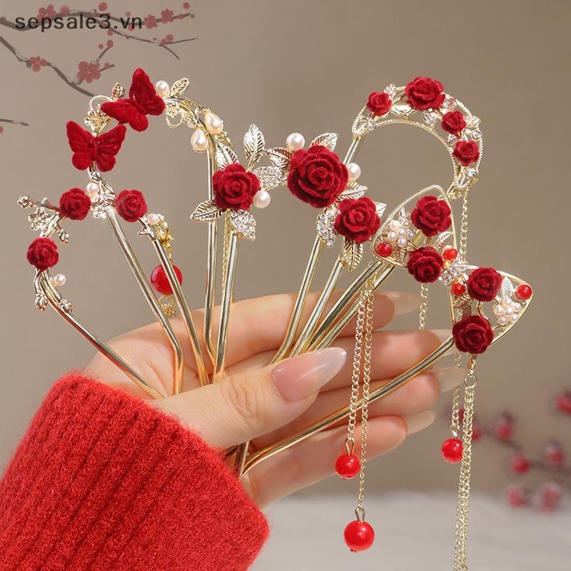 # sepsale # Kẹp Tóc Hoa Hồng Retro Cho Nữ Phong Cách Trung Hoa sel Kẹp Tóc Kẹp Tóc Hoa Handmade Kẹp Tóc Mũ Ngày Lễ Tình Nhân.