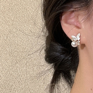 Nhẹ Sang Trọng Nhỏ Giọt Men Bướm Ngọc Trai Tinh Tế Kim Cương Giả Bông Tai Phong Cách Mới Cao Cấp Bông Tai Nữ