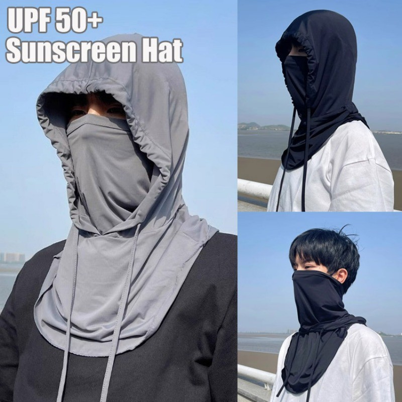 Mũ Trùm Đầu Kèm Khẩu Trang đa năng,Nón Che Nắng Chống Tia UV Có Dây Rút,Mũ chống nắng ngoài trời
