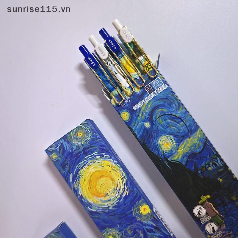 SRVN 4 Cái / hộp Hợp Thời Trang Van Gogh Tranh Sơn Dầu Báo Chí Bút Gel Mực Đen 0.5 Mm Bút Bi Văn Phòng Phẩm Bút Khô Nhanh Cho Học Sinh.