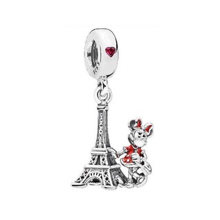 Mặt dây chuyền hình tháp Eiffel chuột Mickey Chìa Khóa Móc tự làm quyến rũ S925 mạ bạc