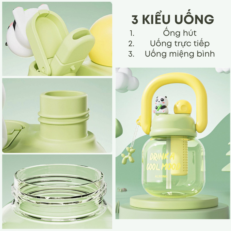 Bình Nước Nắp Gấu Trúc 800ml Có Ống Hút, Quai Xách Và Bóng Lọc Trà, Hoa Quả Detox Đa Năng Tiện Dụng | 269