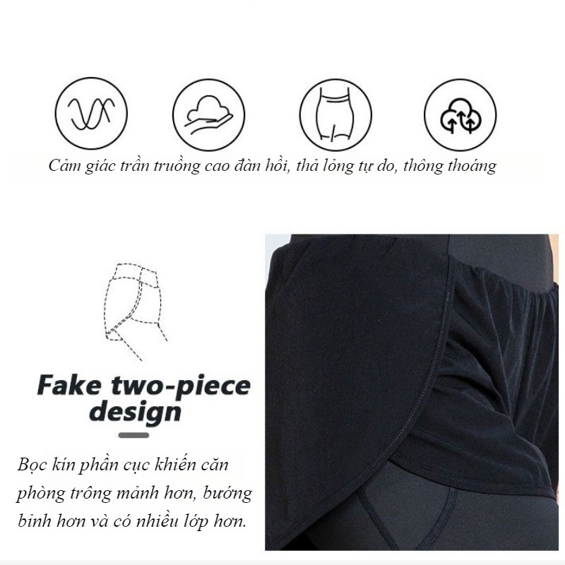 QuầnTập Gym Yoga Chạy Bộ 2 Lớp Có Túi Đựng Điện Thoại, Quần legging nữ co giãn, Có túi bên