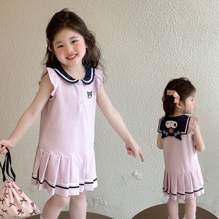 Đầm bé gái phong cách Kuromi 2026 – Váy liền polo cổ thủy thủ xếp ly dễ thương cho bé gái mặc hè