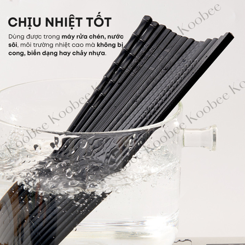 Bộ 10 Đôi Đũa Ăn Sợi Thủy Tinh Cao Cấp KOOBEE Không Mốc Kháng Khuẩn Chịu Nhiệt Màu Đen Nhật Bản Tối Giản | 273