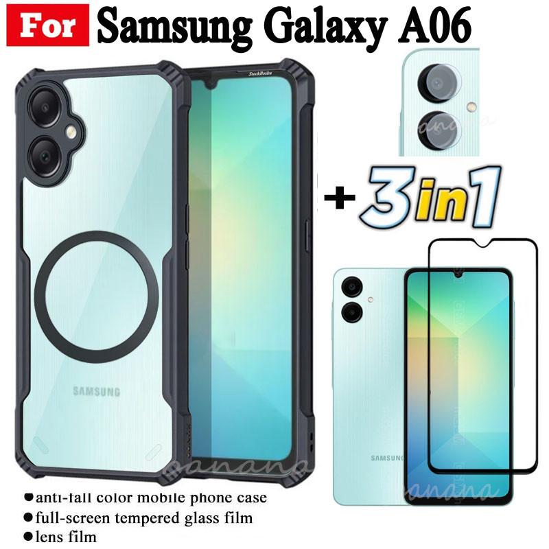 Ốp Điện Thoại Chống Sốc 3 Trong 1 Samsung A06 Có Nhãn Dán Sạc Không Dây Từ Tính Cho Samsung A16 A15 A05 A55 M35 Kính Cường Lực Chống Gián Điệp Bảo Vệ Màn Hình Và Phim Ống Kính