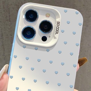 Ốp Lưng Cứng Tương Thích Với IPhone 7 8 Plus SE2 SE3 X Xs XR XsMax 11 12 13 14 15 16 Pro Max 12mini 13mini 14Plus 15Plus 16Plus Vỏ Họa Tiết Trái Tim Đáng Yêu Màu Xanh Trắng