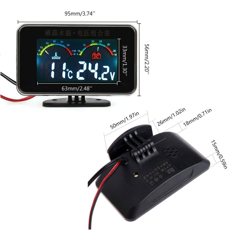 Máy đo chỉ báo nhiệt độ nước Moon 12 24V Vôn kế kỹ thuật số 2in1