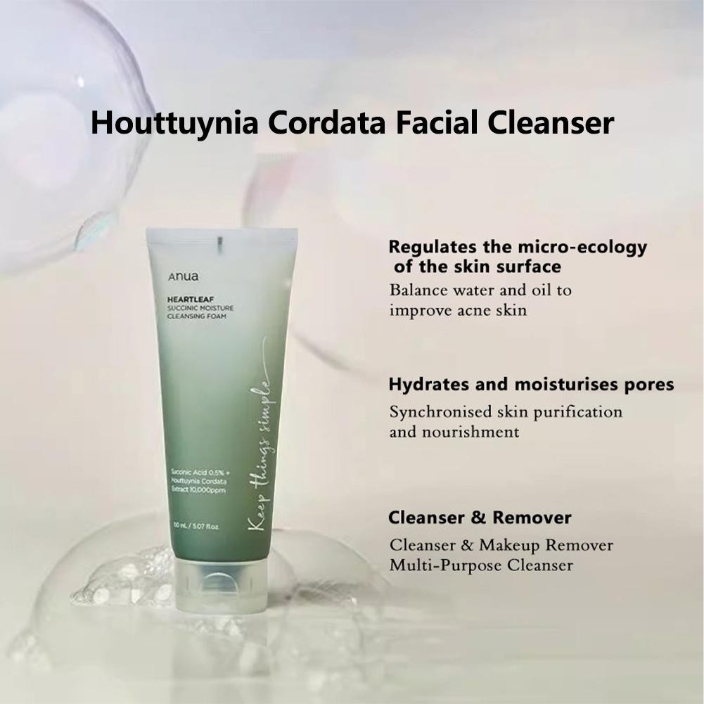 Bọt làm sạch độ ẩm Succinic 150ml Sữa rửa mặt Houttuynia Cordata Làm sạch sâu với L0Y5