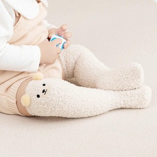Tất trẻ em JKDESIGN, Thiết kế gấu hoạt hình nhung san hô cho trẻ sơ sinh, Tất sang trọng bảo vệ đầu gối dày dễ thương cho trẻ từ 0-5 tuổi