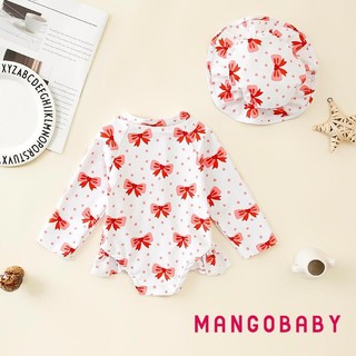 Mg-toddler Bé Gái Rash Guard Đồ Bơi Có Mũ 2 Bộ Nơ Họa Tiết Kéo Dài Tay Cổ Tròn Bé Gái Đồ Bơi
