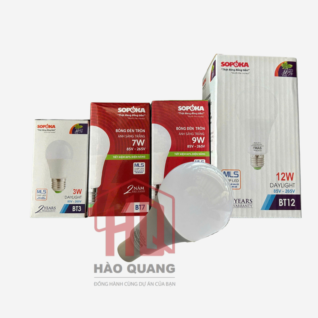 3 Bóng Đèn LED Trụ Sopoka Cao Cấp, Ánh Sáng Trắng Tự Nhiên, Tuổi Thọ Cao, Chính Hãng Việt Nam [3w-12w]
