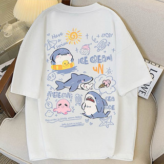 Áo Thun, Áo Phông in hình cá Shark Sun Tay lỡ Rộng nam nữ