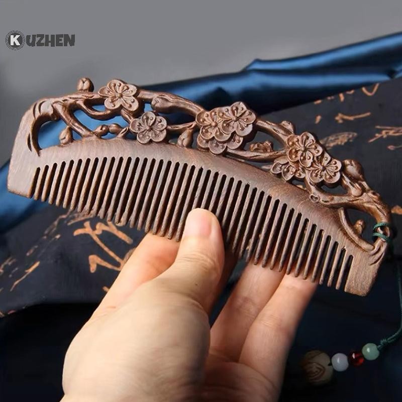 Kuzhen Gỗ Đàn Hương Tự Nhiên Lược Gỗ Chắc Chắn Khắc Tinh Tế Lotus Lược Chống Tĩnh Điện Râu Lược Thủ Công Tạo Kiểu Tóc Quà Tặng HOT