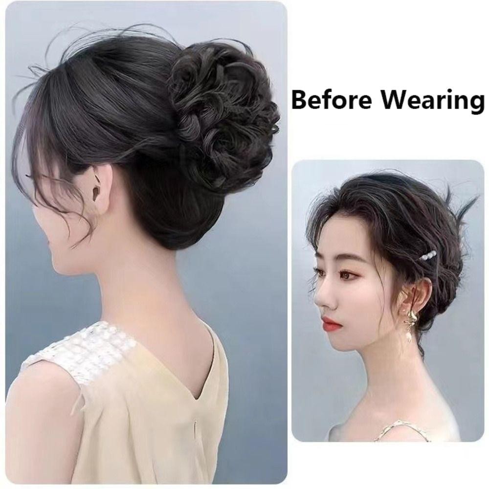 GETVOW Tóc Giả Kẹp Tóc Nâu Lông Tơ, Bun Đầu Thời Trang Màu Tự Nhiên Cho Nữ