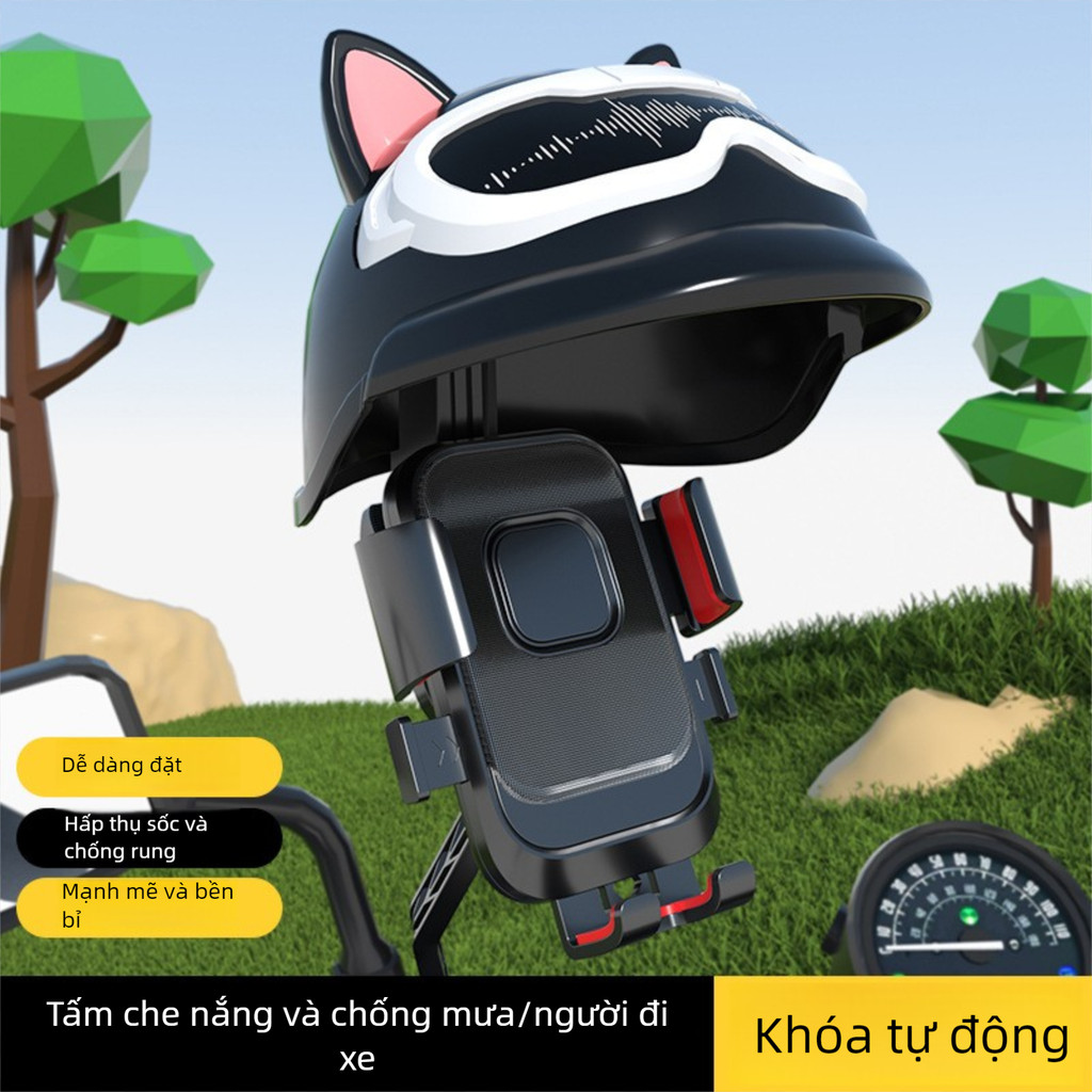 Điển trai Giá đỡ kẹp điện thoại dùng cho xe máy hình mũ bảo hiểm che mưa nắng - chống cướp điện thoại