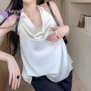 [Mystic] Áo ba lỗ Satin gợi cảm kiểu Pháp dành cho nữ có cổ xoay sang trọng không tay dáng rộng [Mới]