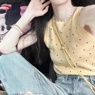 Meisha888 Mùa Hè Ngọt Ngào Retro Chấm Bi Cổ Tròn Không Tay Slim Tank Top Nữ Đẹp