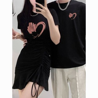 Mùa Hè Một Váy Một Mảnh Cặp Đôi Mặc Áo Thun Nam Nữ Phong Cách Tình Yêu Nữ Mùa Hè Đầm Áo Thun Phù Hợp Với nggfl