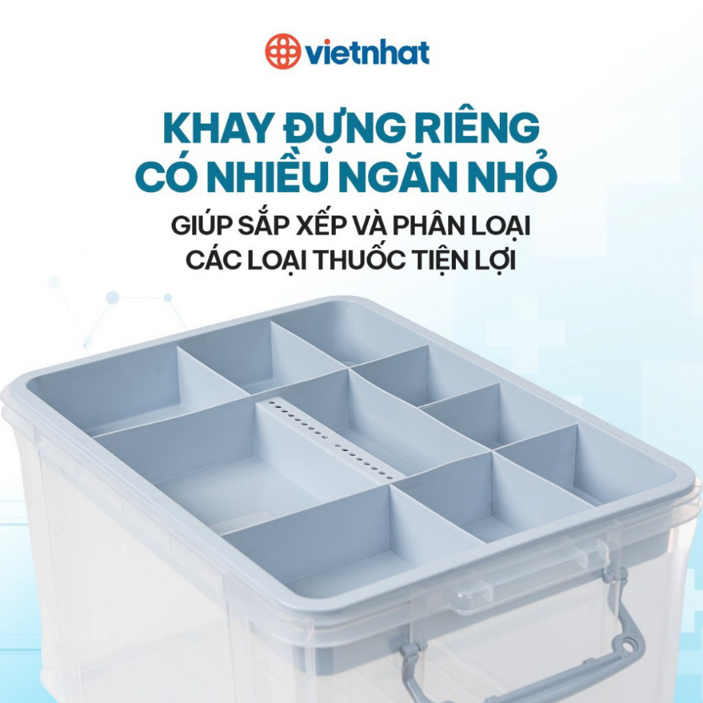(Chọn Màu) Hộp đựng đồ y tế 6576 Việt Nhật, Hộp đựng thuốc y tế, hộp thuốc y tế gia đình tiện lợi, hộp đựng thuốc 2 tầng