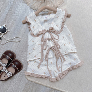 Set Bộ Hè Buộc Nơ Trước Cách Điệu Cho Bé Gái Đi Học Đi Chơi- Chất Đũi Mềm