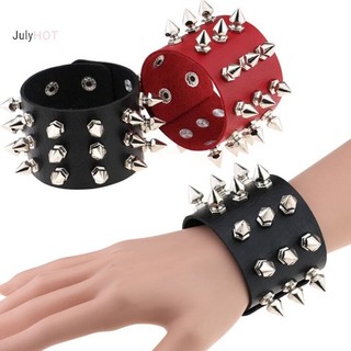 JULYHOT Ba Hàng Đinh Tán Đinh Tán Nhẫn Rộng Da Punk Gothic Rock Vòng Tay Massivedeals Quà Tặng